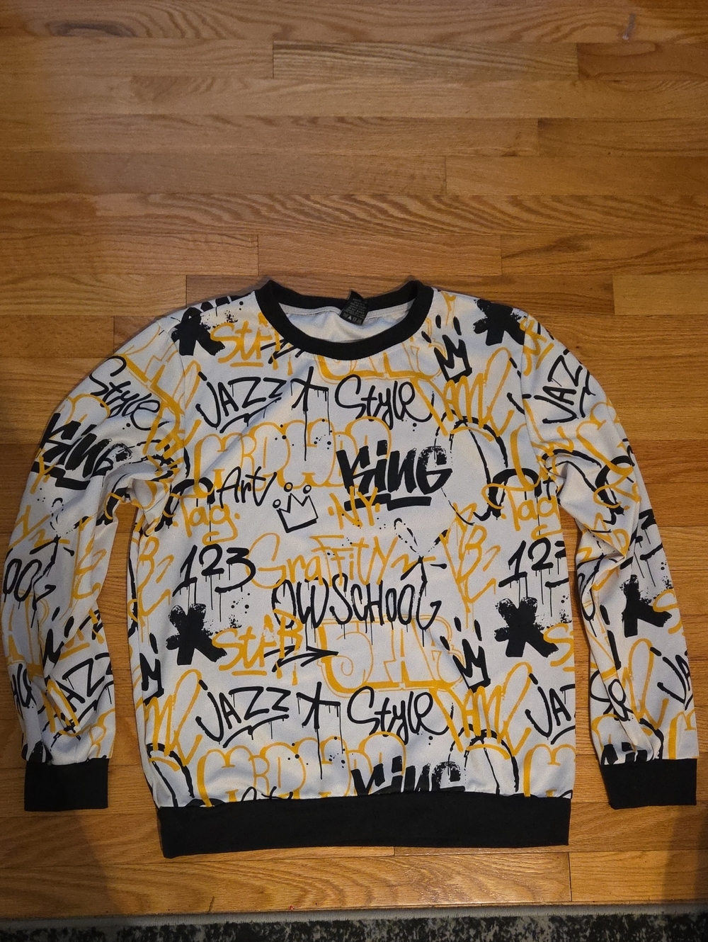 Crewneck Sweater with Black & Yellow Graffiti Print